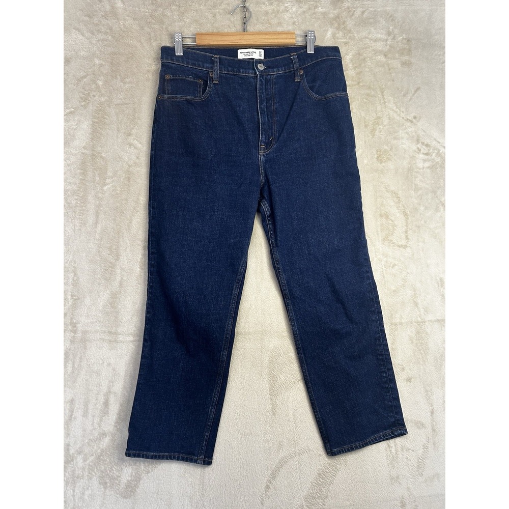 Abercrombie & Fitch Ankle‎ Straight Ultra High Rise Jeans Dark Wash 32 14s Blue - Picture 2 of 7